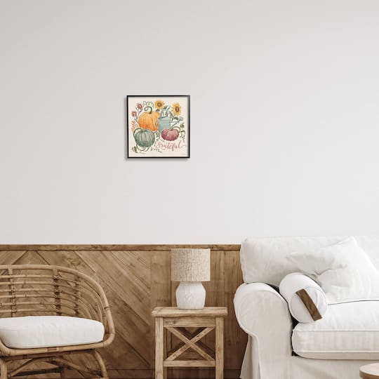 Stupell Industries Grateful Floral Fall Pumpkins Framed Giclee Art